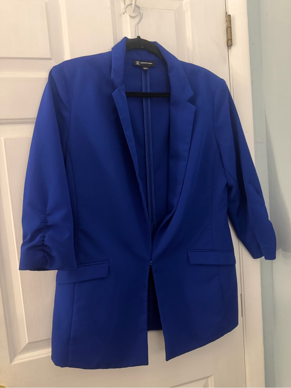 INC International Concepts Cobalt Blue 3/4 Ruched Sleeve Blazer L